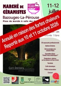 Marché de céramistessamedi 10 et dimanche 11 oct 2026Place du marché & Salle des fêtes